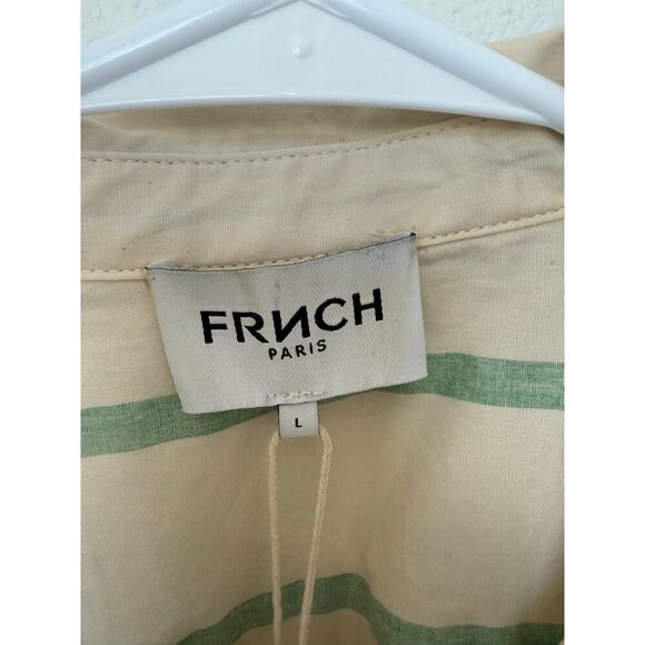 FRNCH Emie Shirt Dress Green and White Stripes Straight Fit Cap Sleeves Large - Picture 3 of 7